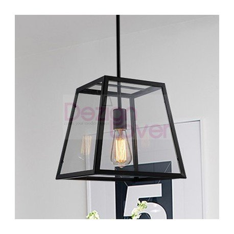 Loft Retro Industrial Iron Glass Rectangular Pendant Lamp