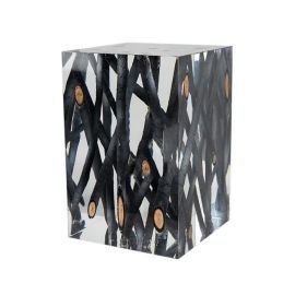 Clear Epoxy Resin Wood Twigs Stump Stool