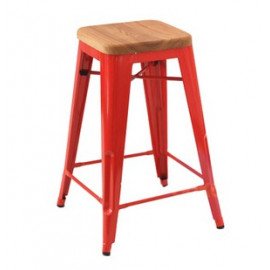 Tabouret design Tolix assis en bois H45cm Lot de 2