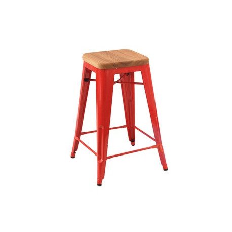 Tabouret design Tolix assis en bois H45cm Lot de 2