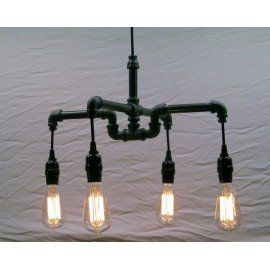 Suspension chandelier design industriel en tube métallique 4 ampoules