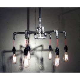 Suspension chandelier design industriel en tube métallique 6 ampoules
