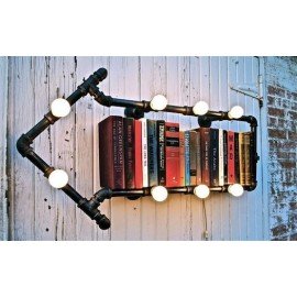 Industrial Iron Pipe wall lamp Bookshelf
