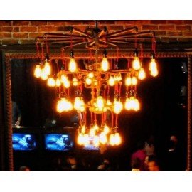 Chandelier design industriel en tube métallique 3 niveaux 30 ampoules