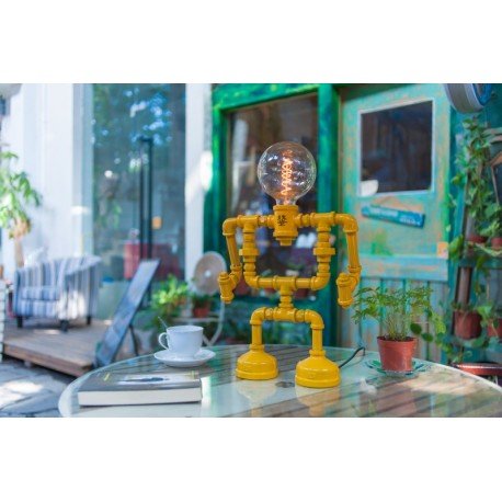 Industrial Iron Pipe table lamp robot with edison bulb 02