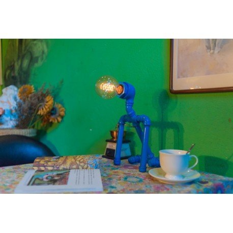 Lampe de table design industriel en tube métallique robot avec ampoule edison 03