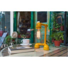 Industrial Iron Pipe table lamp robot with edison bulb 05