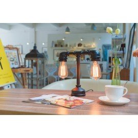 Industrial Iron Pipe table lamp robot with edison bulb 06