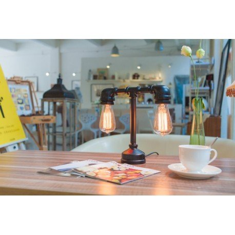 Industrial Iron Pipe table lamp robot with edison bulb 06