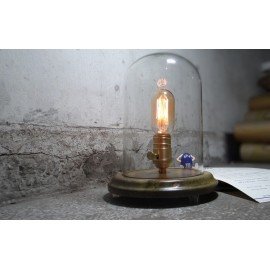 Bell Jar wood table lamp with edison bulb