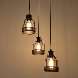 Suspension design industriel Cage 2 avec ampoule edison